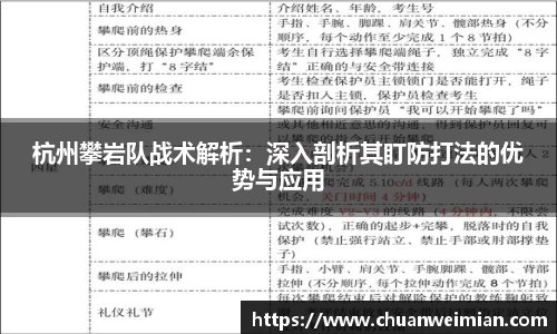 杭州攀岩队战术解析：深入剖析其盯防打法的优势与应用
